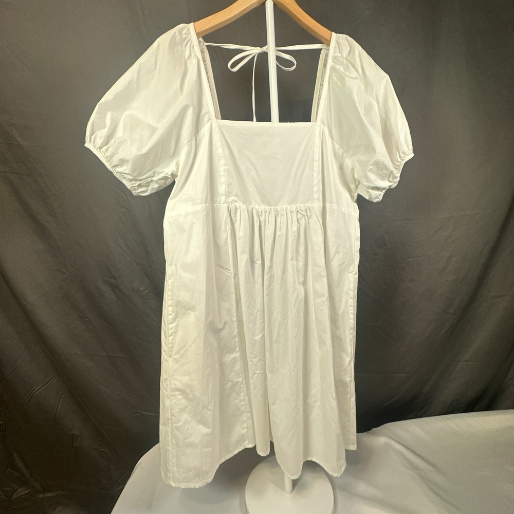 Draper James Magnolia White Puff Sleeve Square Neck Mini Dress SP24-DRW1447 M